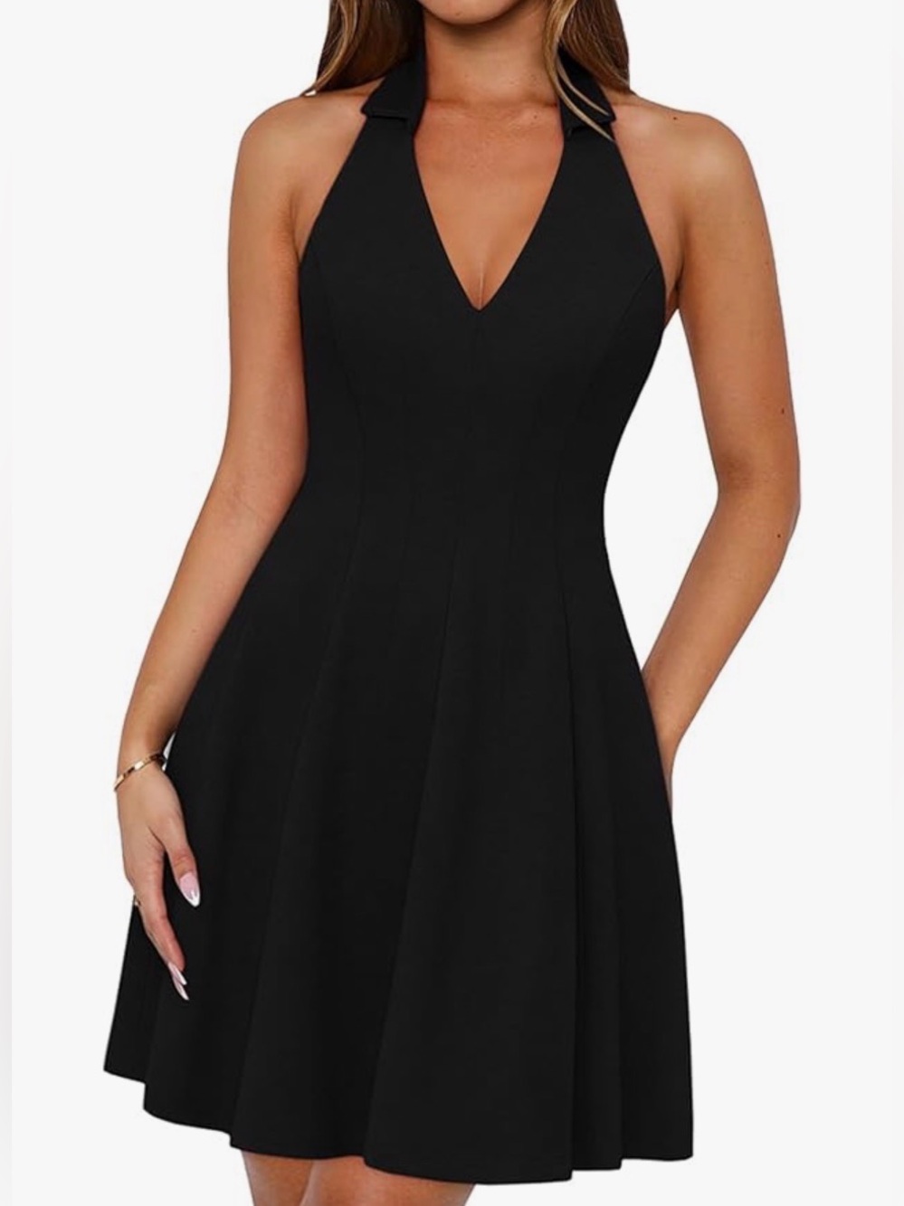 NWT Lazysmile Sleeveless Halter Lapel V Neck, A Line  Party Short Dress
